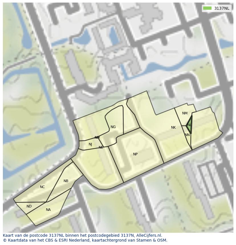 Afbeelding van het postcodegebied 3137 NL op de kaart.