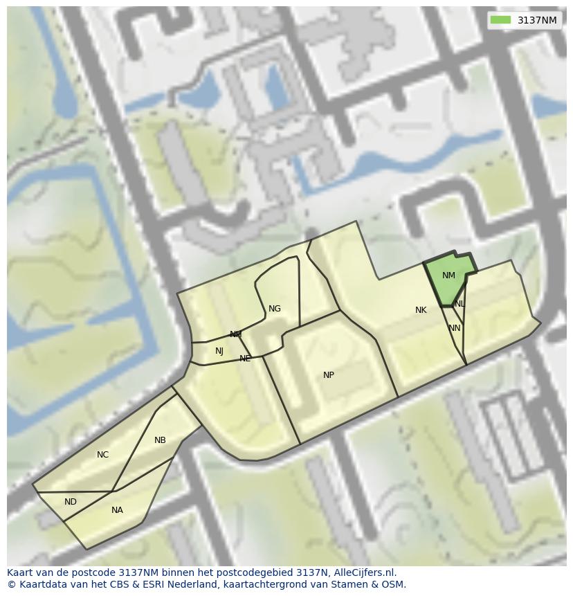 Afbeelding van het postcodegebied 3137 NM op de kaart.