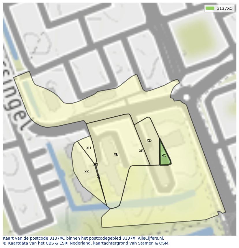 Afbeelding van het postcodegebied 3137 XC op de kaart.