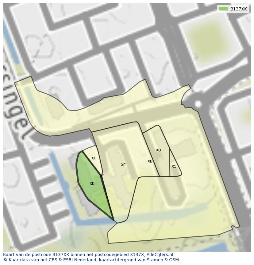 Afbeelding van het postcodegebied 3137 XK op de kaart.