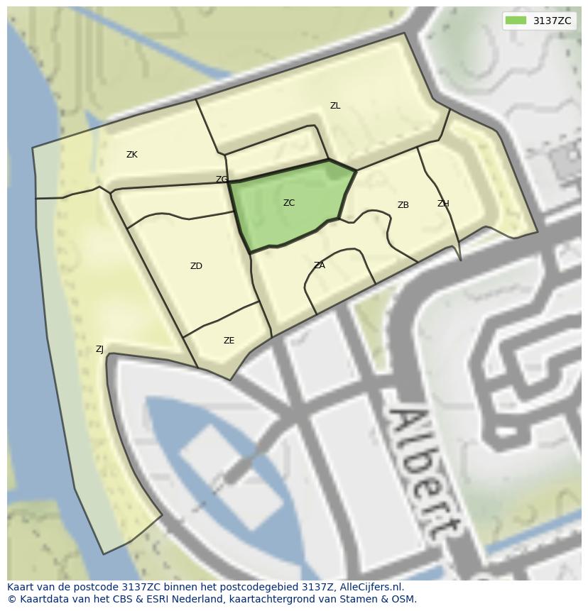 Afbeelding van het postcodegebied 3137 ZC op de kaart.