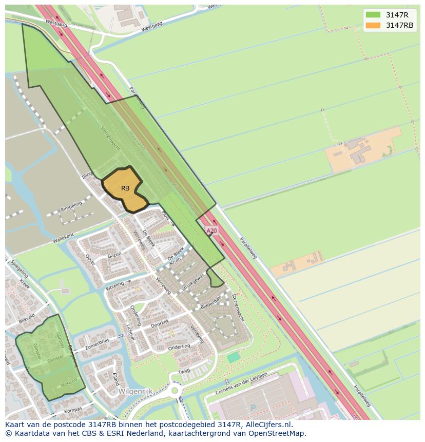 Afbeelding van het postcodegebied 3147 RB op de kaart.