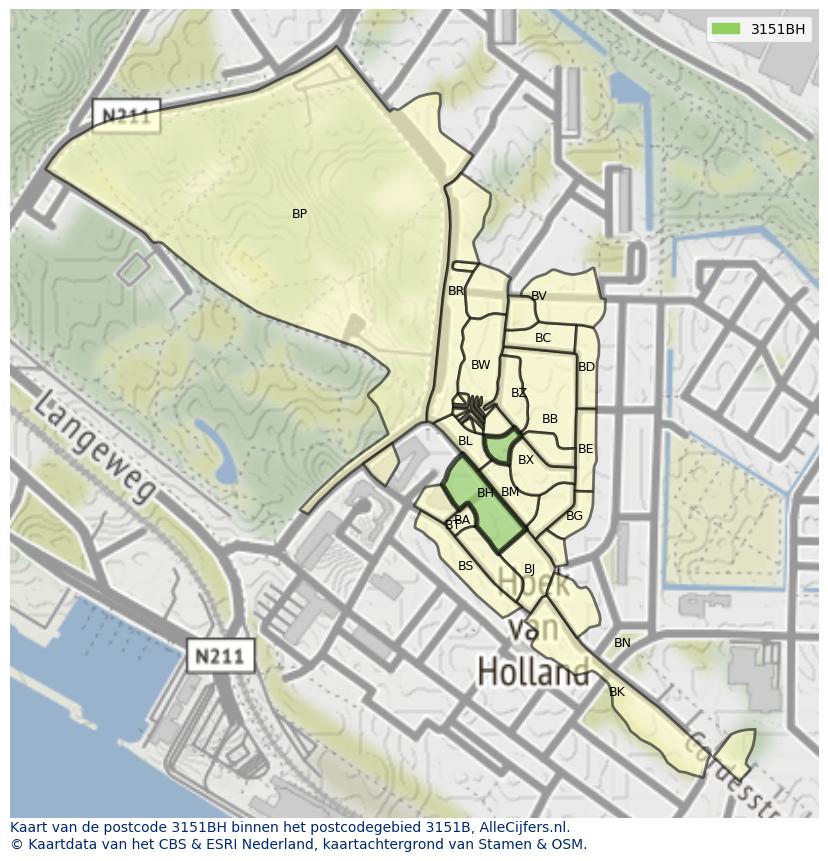 Afbeelding van het postcodegebied 3151 BH op de kaart.