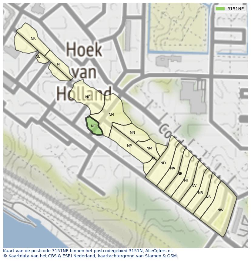 Afbeelding van het postcodegebied 3151 NE op de kaart.
