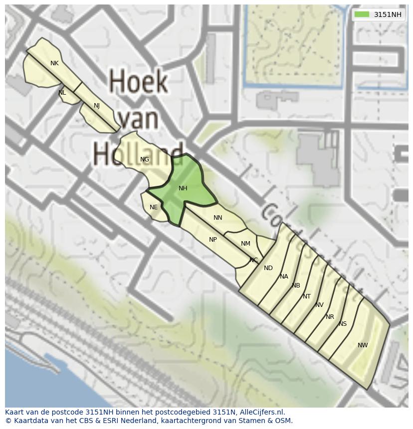 Afbeelding van het postcodegebied 3151 NH op de kaart.