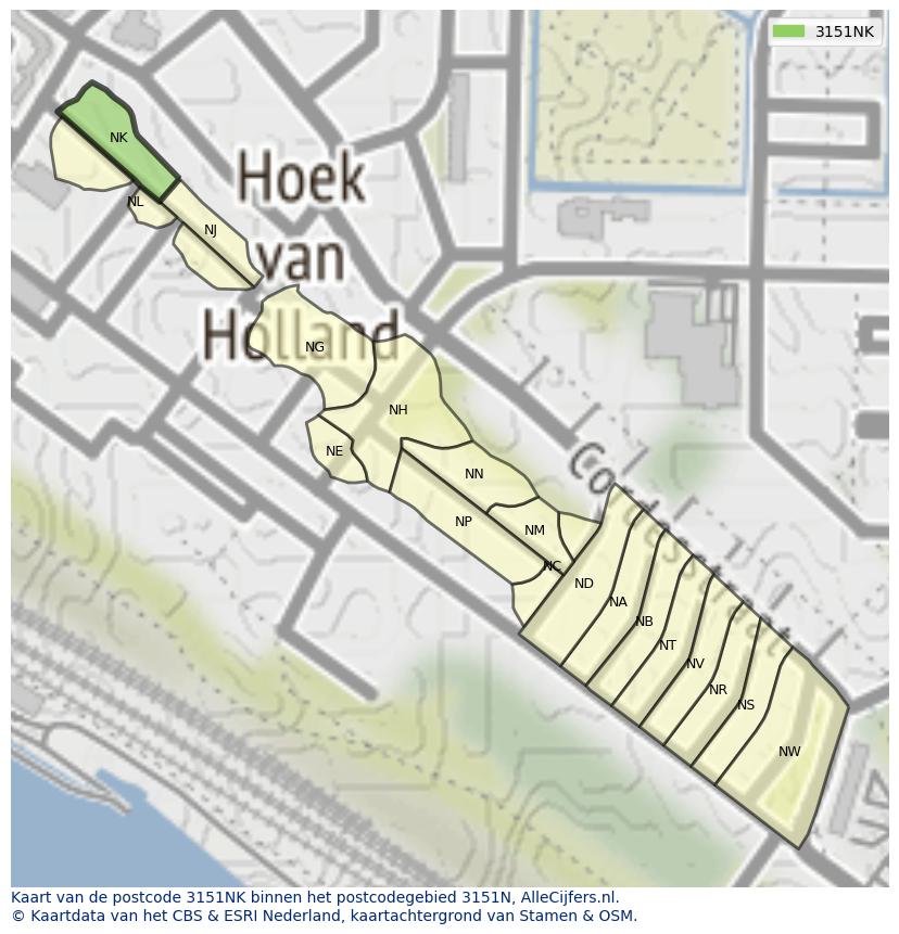 Afbeelding van het postcodegebied 3151 NK op de kaart.