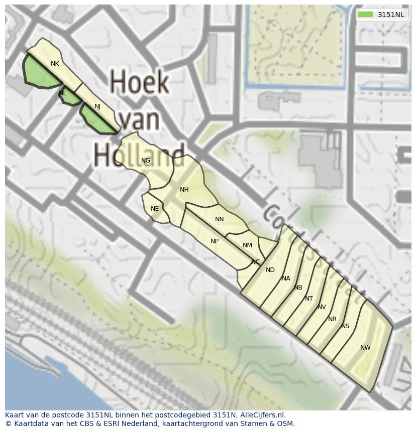 Afbeelding van het postcodegebied 3151 NL op de kaart.