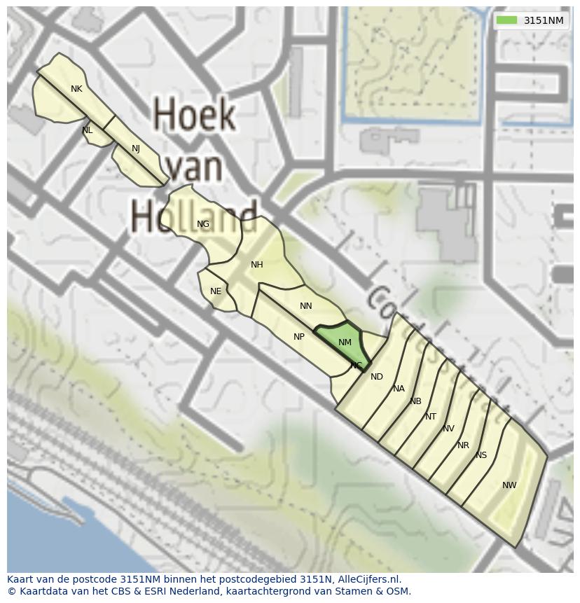 Afbeelding van het postcodegebied 3151 NM op de kaart.