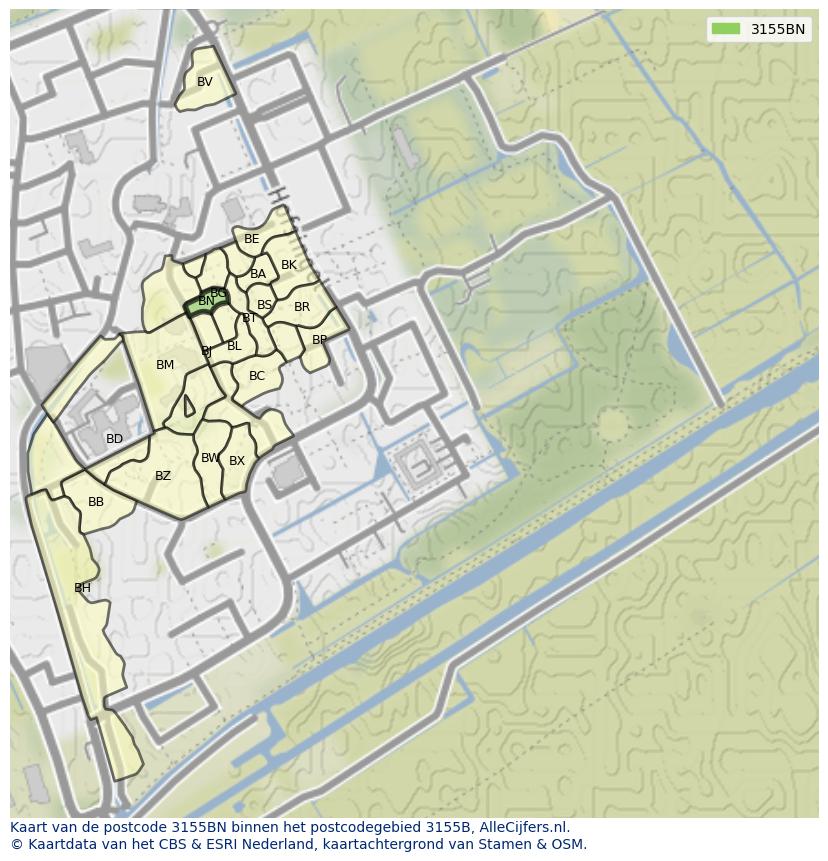 Afbeelding van het postcodegebied 3155 BN op de kaart.