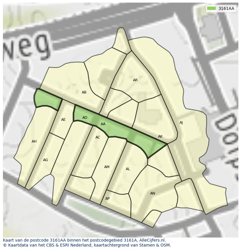 Afbeelding van het postcodegebied 3161 AA op de kaart.