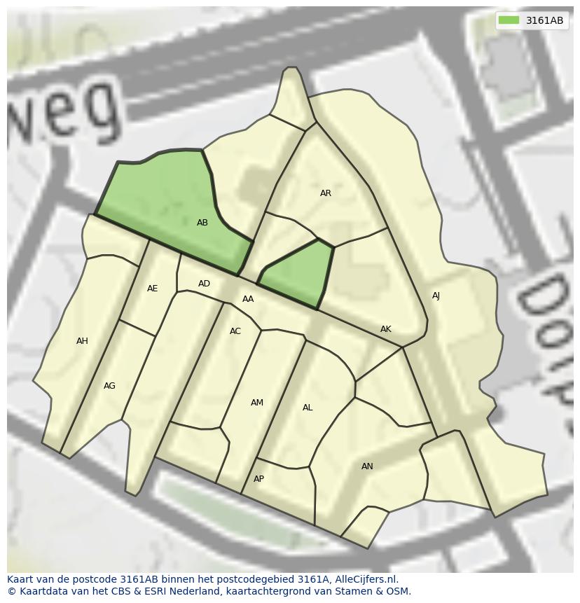 Afbeelding van het postcodegebied 3161 AB op de kaart.