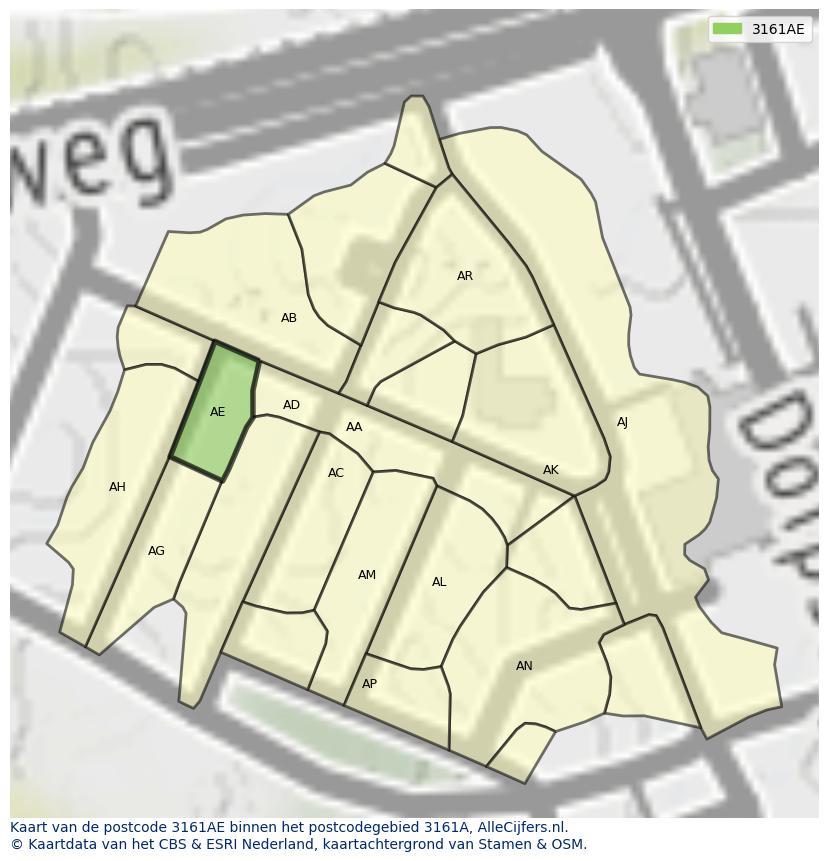 Afbeelding van het postcodegebied 3161 AE op de kaart.