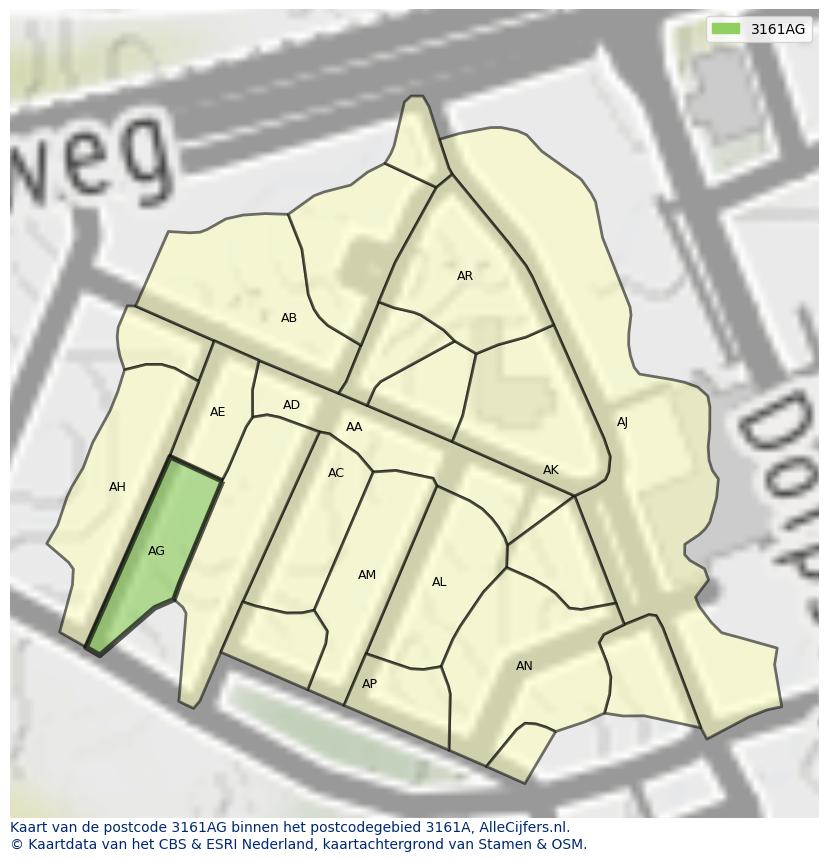 Afbeelding van het postcodegebied 3161 AG op de kaart.