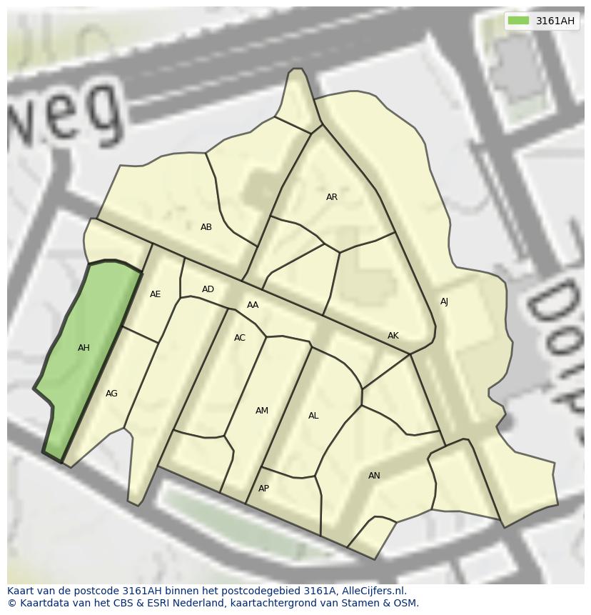 Afbeelding van het postcodegebied 3161 AH op de kaart.
