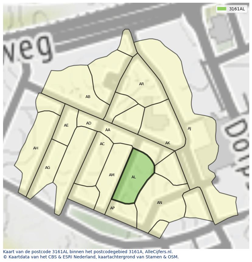 Afbeelding van het postcodegebied 3161 AL op de kaart.
