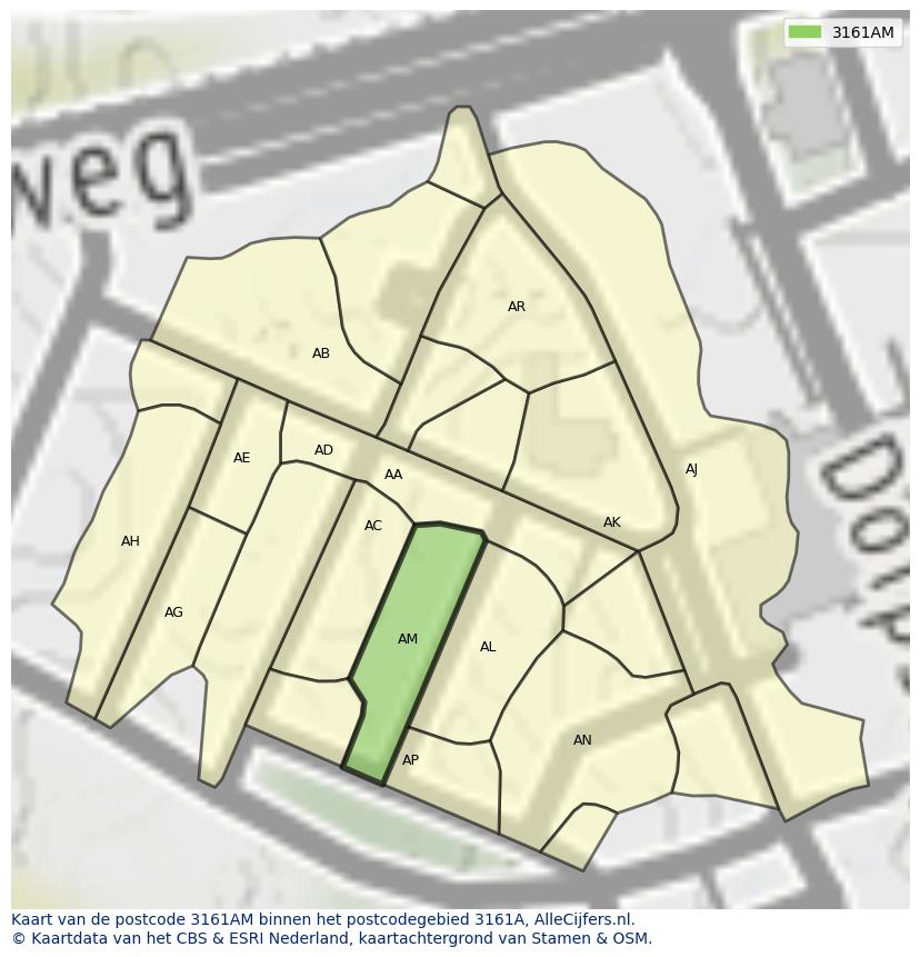 Afbeelding van het postcodegebied 3161 AM op de kaart.