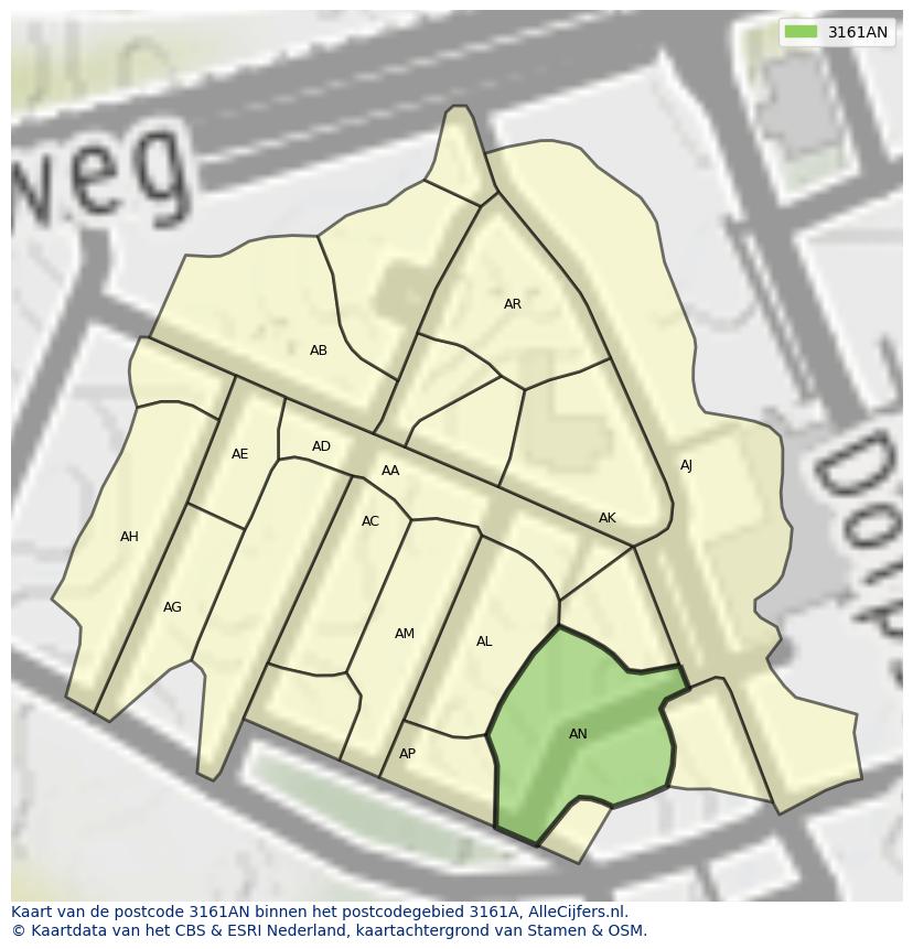 Afbeelding van het postcodegebied 3161 AN op de kaart.