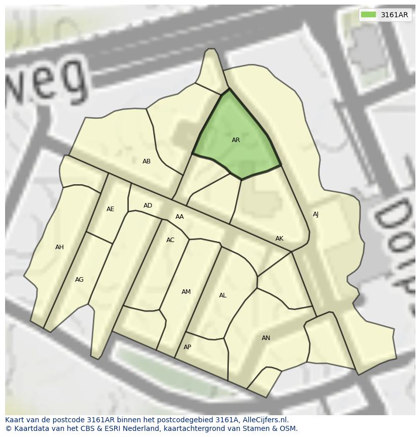 Afbeelding van het postcodegebied 3161 AR op de kaart.
