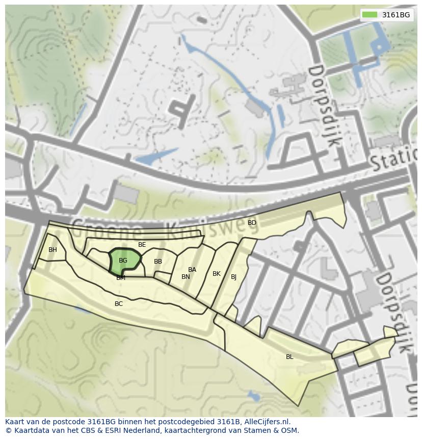 Afbeelding van het postcodegebied 3161 BG op de kaart.