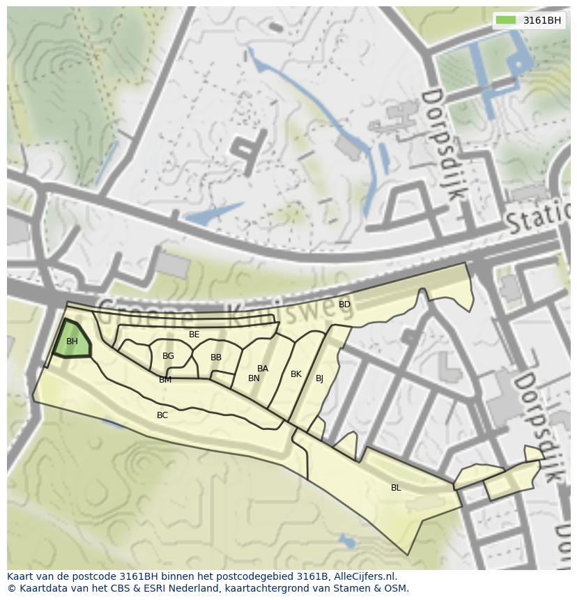 Afbeelding van het postcodegebied 3161 BH op de kaart.