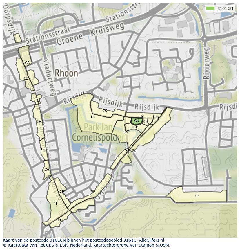 Afbeelding van het postcodegebied 3161 CN op de kaart.