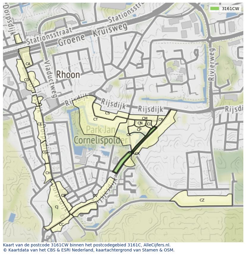 Afbeelding van het postcodegebied 3161 CW op de kaart.