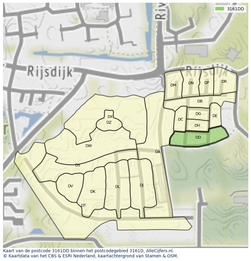 Afbeelding van het postcodegebied 3161 DD op de kaart.