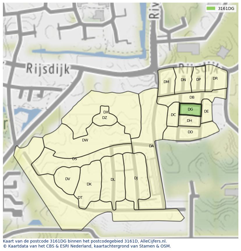 Afbeelding van het postcodegebied 3161 DG op de kaart.