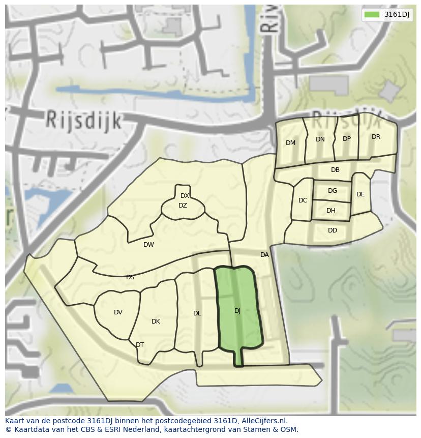 Afbeelding van het postcodegebied 3161 DJ op de kaart.