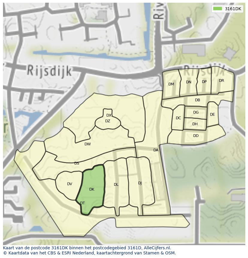 Afbeelding van het postcodegebied 3161 DK op de kaart.
