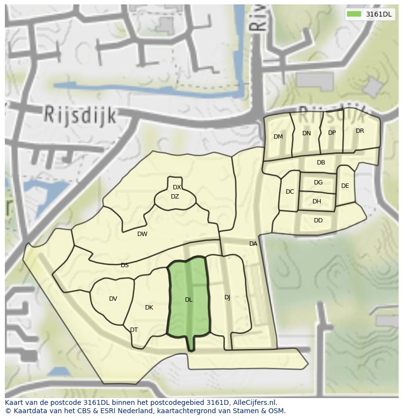Afbeelding van het postcodegebied 3161 DL op de kaart.