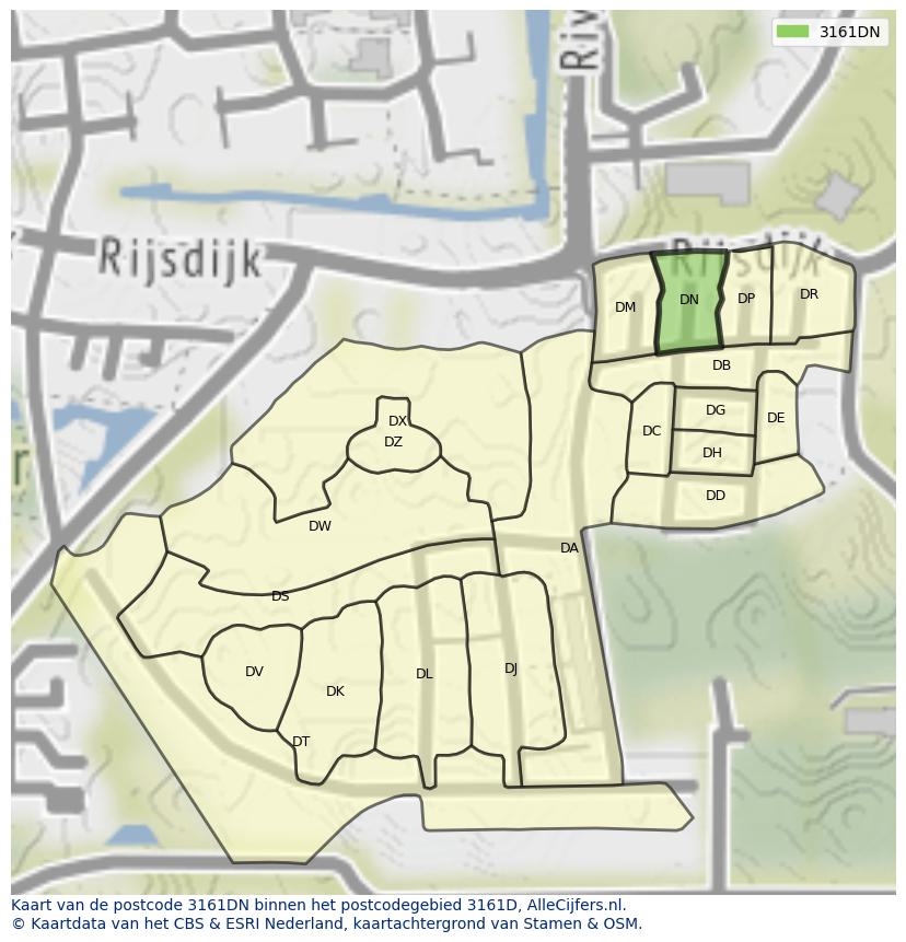 Afbeelding van het postcodegebied 3161 DN op de kaart.
