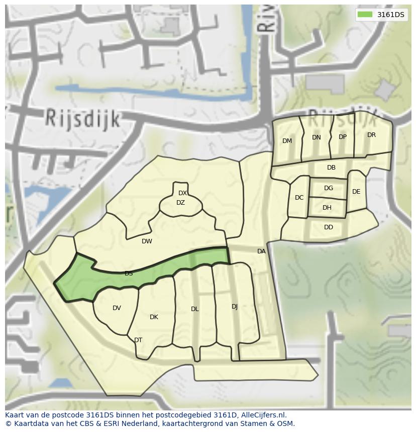 Afbeelding van het postcodegebied 3161 DS op de kaart.