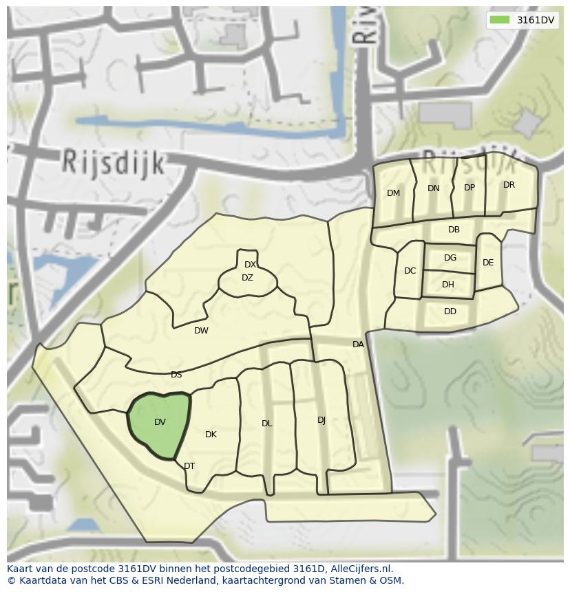 Afbeelding van het postcodegebied 3161 DV op de kaart.