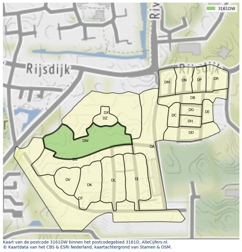 Afbeelding van het postcodegebied 3161 DW op de kaart.