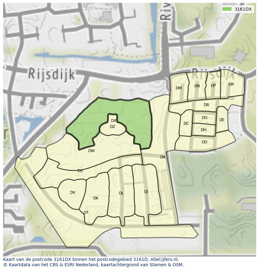 Afbeelding van het postcodegebied 3161 DX op de kaart.