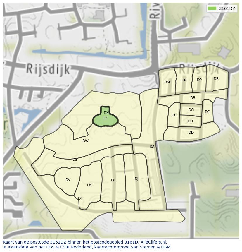 Afbeelding van het postcodegebied 3161 DZ op de kaart.