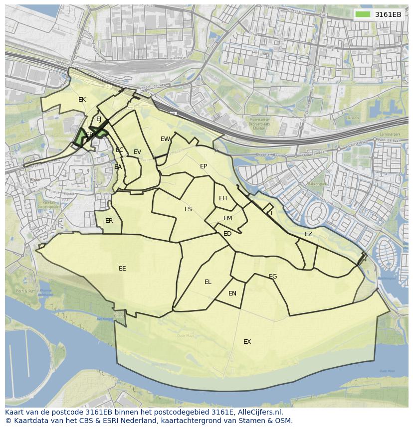 Afbeelding van het postcodegebied 3161 EB op de kaart.