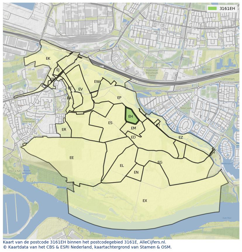 Afbeelding van het postcodegebied 3161 EH op de kaart.