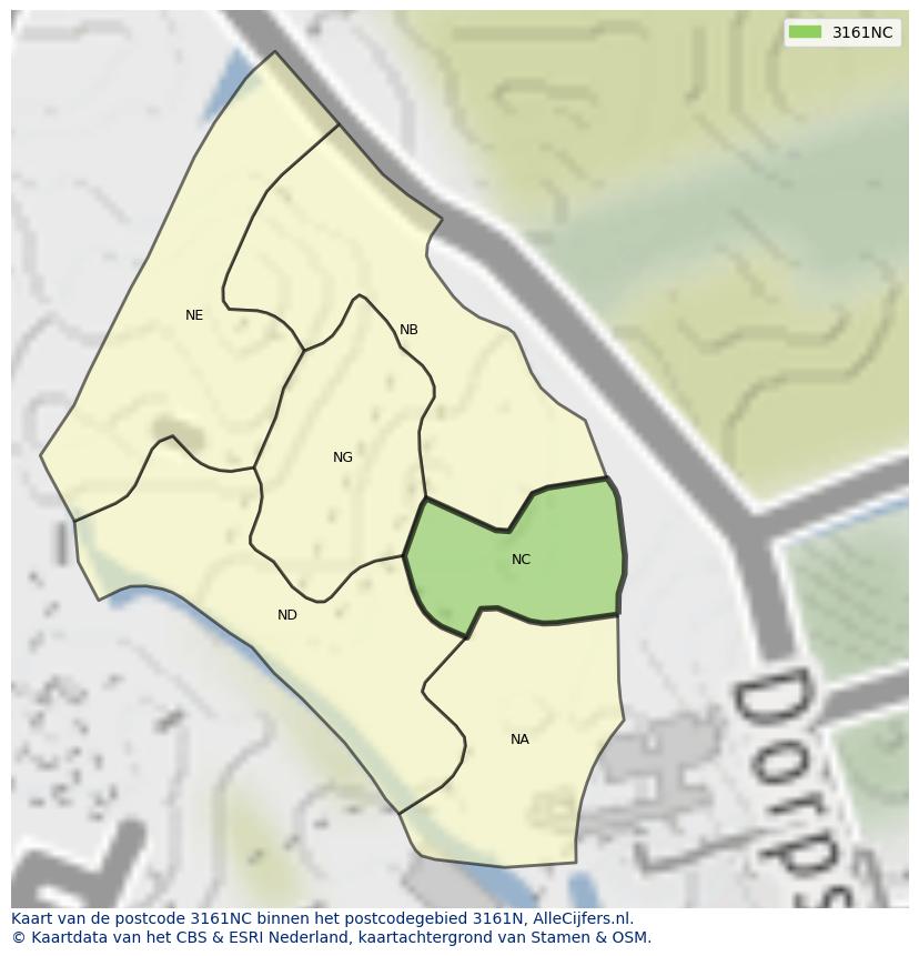 Afbeelding van het postcodegebied 3161 NC op de kaart.