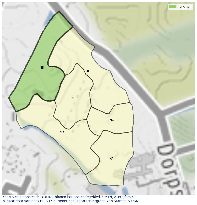 Afbeelding van het postcodegebied 3161 NE op de kaart.