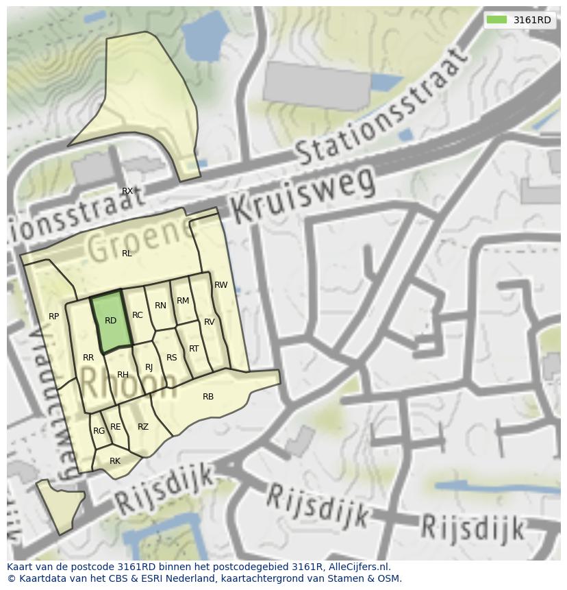 Afbeelding van het postcodegebied 3161 RD op de kaart.