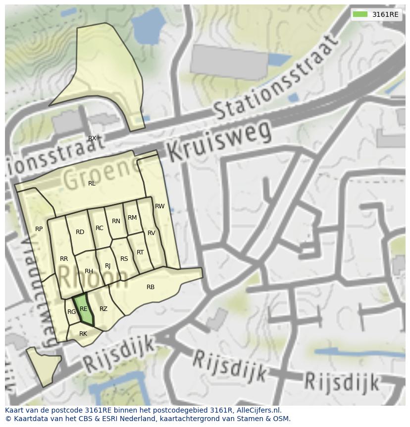 Afbeelding van het postcodegebied 3161 RE op de kaart.