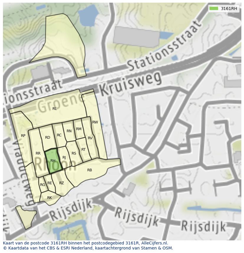Afbeelding van het postcodegebied 3161 RH op de kaart.