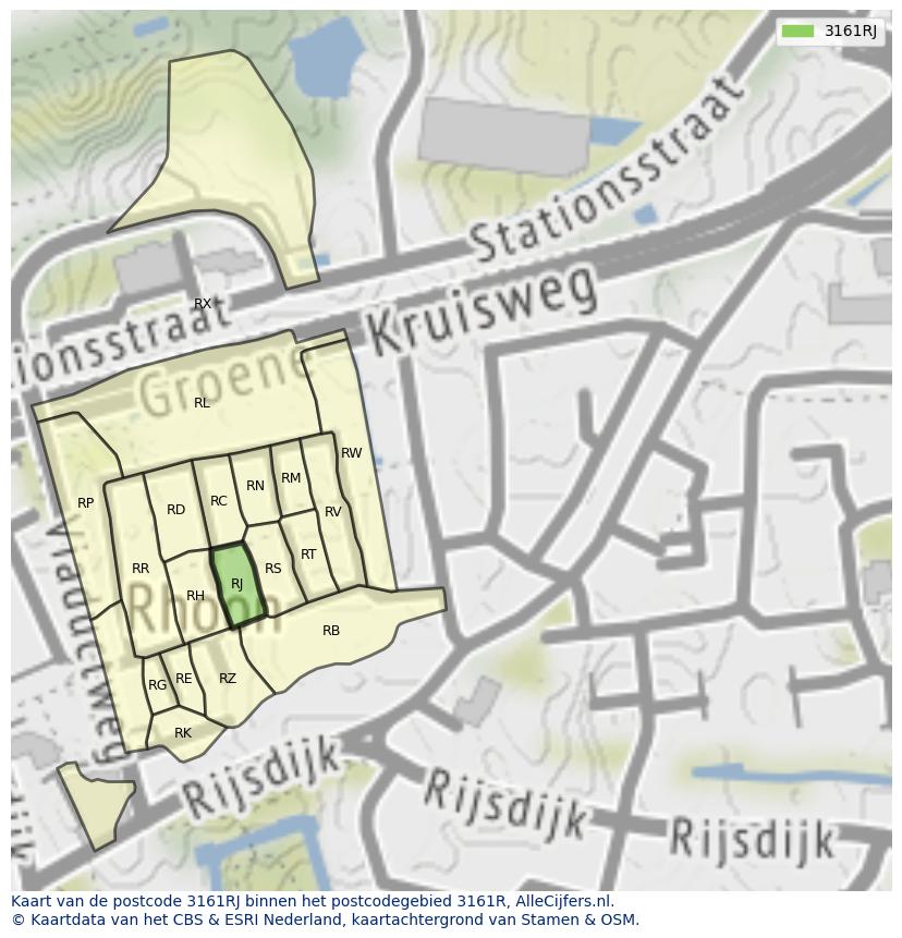 Afbeelding van het postcodegebied 3161 RJ op de kaart.