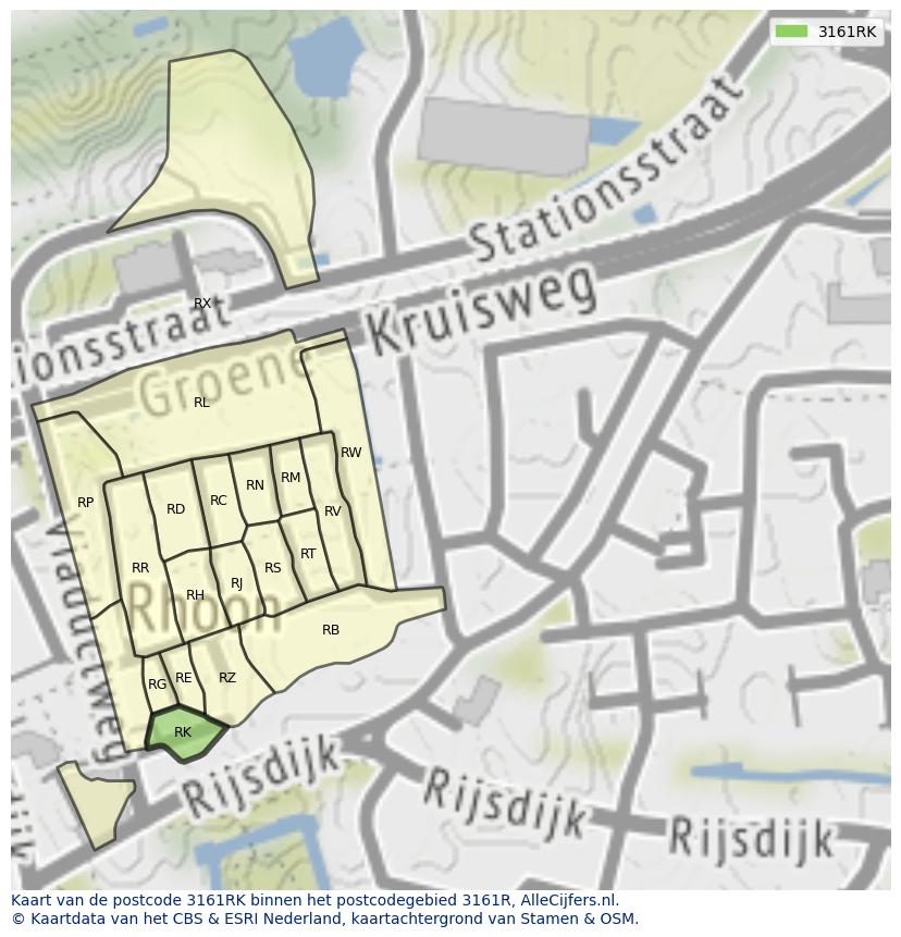 Afbeelding van het postcodegebied 3161 RK op de kaart.