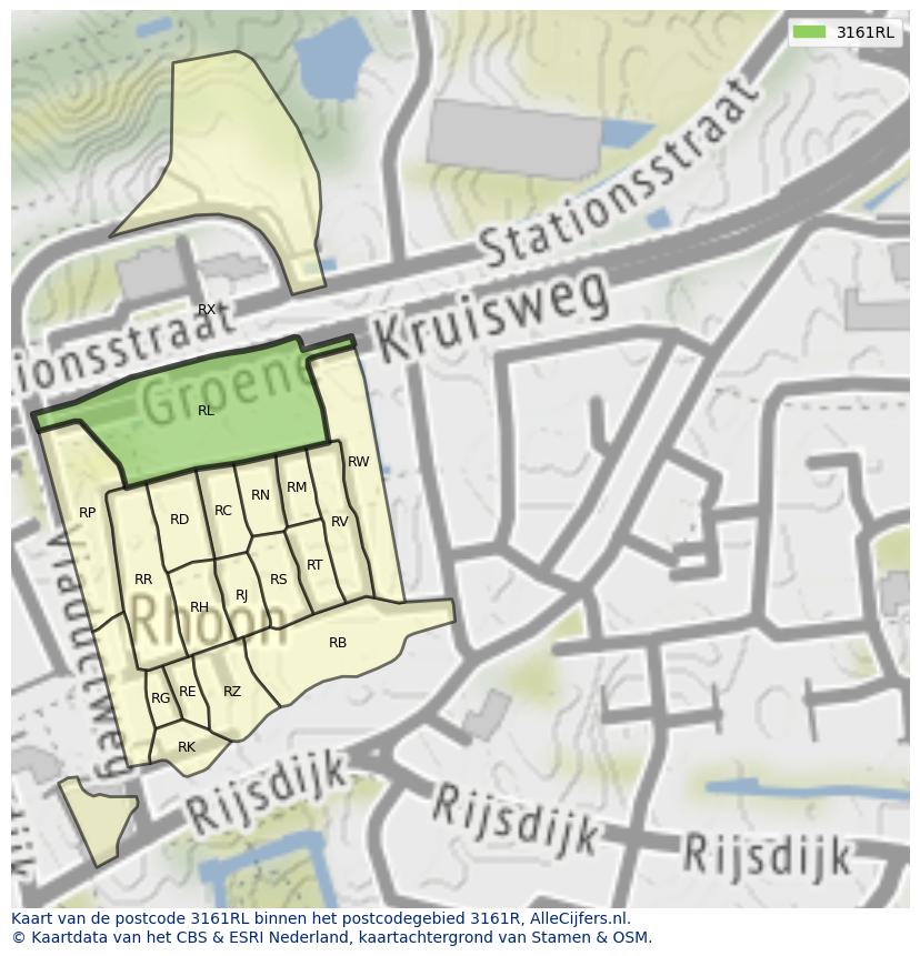 Afbeelding van het postcodegebied 3161 RL op de kaart.