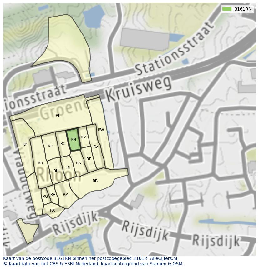 Afbeelding van het postcodegebied 3161 RN op de kaart.