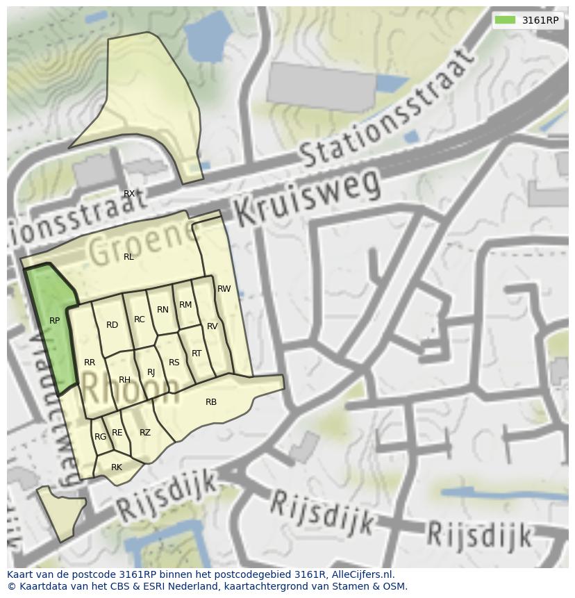 Afbeelding van het postcodegebied 3161 RP op de kaart.
