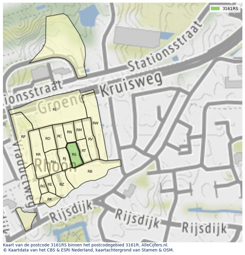 Afbeelding van het postcodegebied 3161 RS op de kaart.